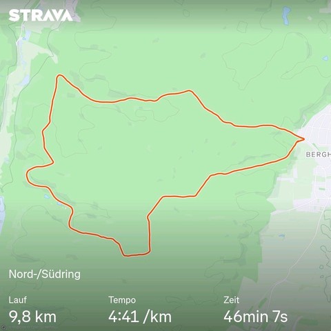 Eine Karte des Winterlaufs durch die Westlichen Wälder. 9,8 Kilometer in 46 Minuten und 7 Sekunden, bei einem Tempo von 04:41 min/km.